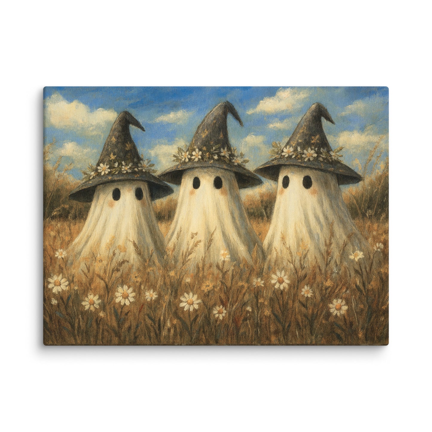 Rustic Ghosts Canvas | Witch Hat Ghost Wall Art